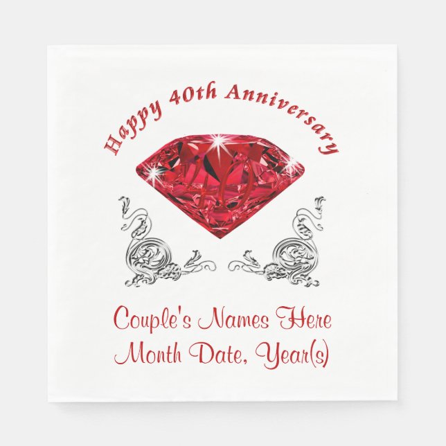 Personalized 40th Anniversary Napkins, Ruby Paper Napkins (Front)