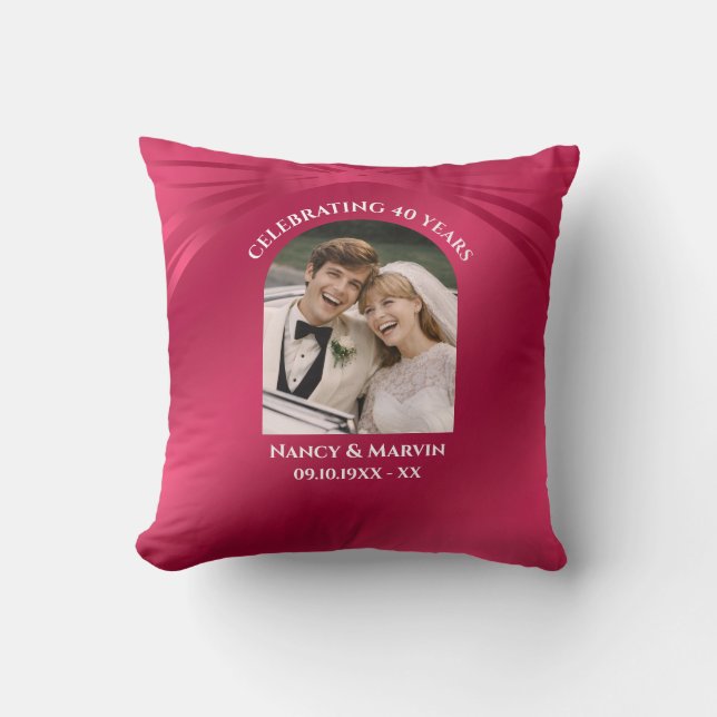Personalized 40th Anniversary Now & Then Photo Throw Pillow (Front)