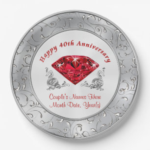 Personalized 40th Anniversary Paper Plates