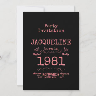 Personalized 40th Birthday 1981 Pink Black Vintage