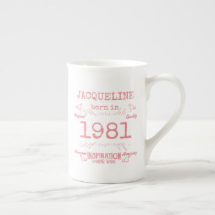 Personalized 40th Birthday 1981 Pink White Vintage Bone China Mug