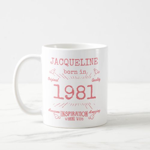 Personalized 40th Birthday 1981 Pink White Vintage Coffee Mug