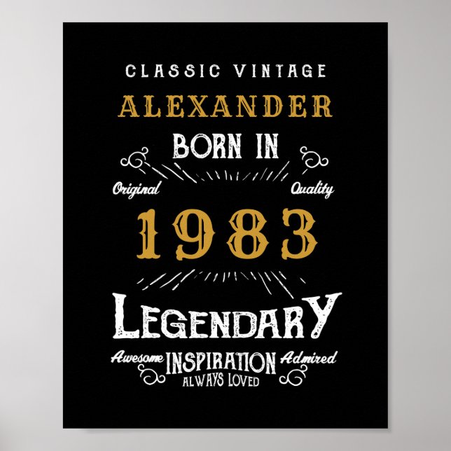 Personalized 40th Birthday 1983 Add Name Legendary Poster (Front)