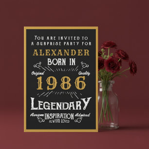 Personalized 40th Birthday 1986 Black Gold Legend Invitation