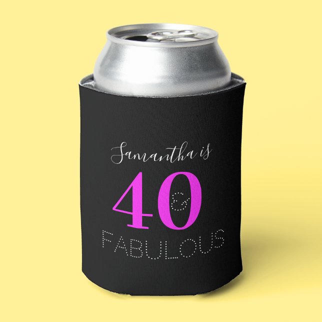 Personalized 40th Birthday 40 Fabulous Neon Pink Can Cooler (Creator Uploaded)