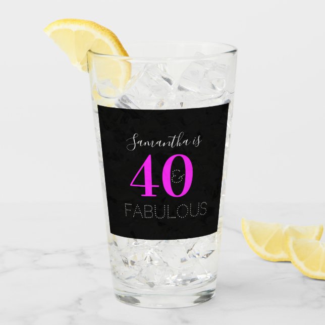 Personalized 40th Birthday 40 Fabulous Neon Pink Glass (Front Ice)
