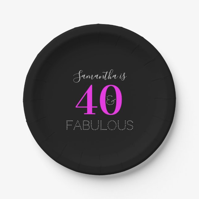 Personalized 40th Birthday 40 Fabulous Neon Pink Paper Plates (Front)
