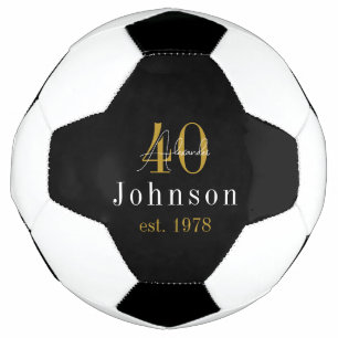Personalized 40th Birthday Black Gold Soccer Ball