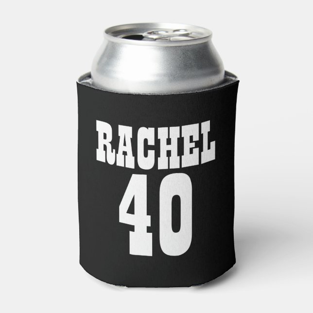 Personalized 40th Birthday Black White Can Cooler (Can Front)