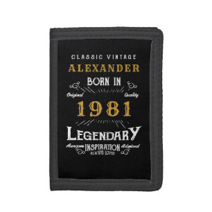Personalized 40th Birthday Born 1981 Vintage Black Tri-fold Wallet