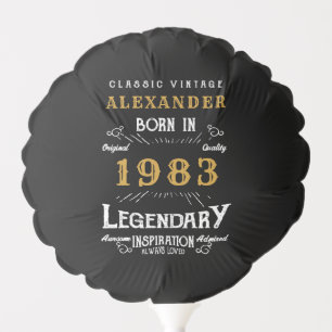 Personalized 40th Birthday Born 1983 Vintage Black Balloon