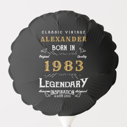 Personalized 40th Birthday Born 1983 Vintage Black Balloon