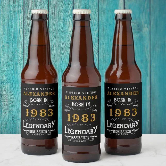 Personalized 40th Birthday Born 1983 Vintage Black Beer Bottle Label ...