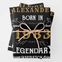 Personalized 40th Birthday Born 1983 Vintage Black Wrapping Paper Sheets