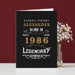 Personalized 40th Birthday Born 1986 Vintage Black Card<br><div class="desc">A personalized classic birthday card for that birthday celebration for somebody born in 1986 and turning 40. Add the name to this vintage retro style black, white and gold design for a custom birthday gift. Easily edit the name and year with the template provided. A wonderful custom black birthday gift....</div>