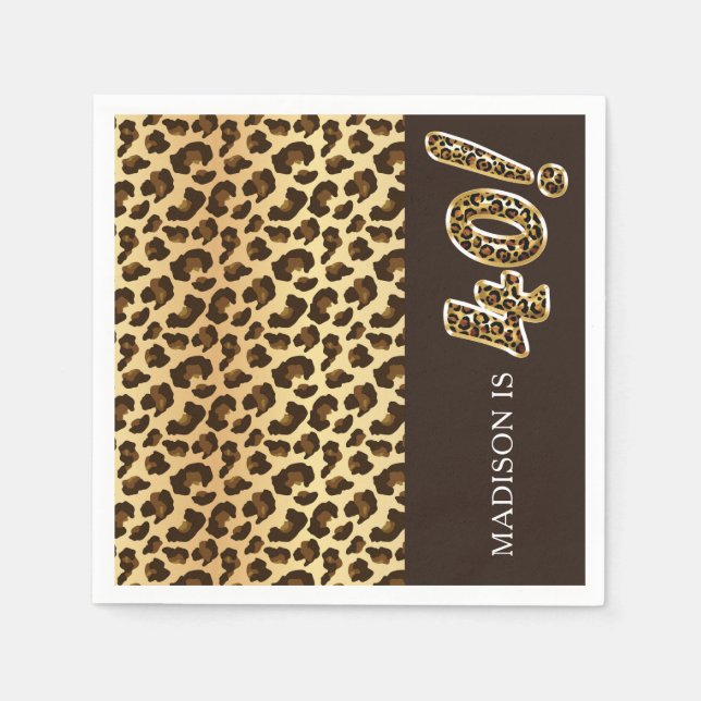 Personalized 40th Birthday Leopard Foil Balloon Napkins (Front)