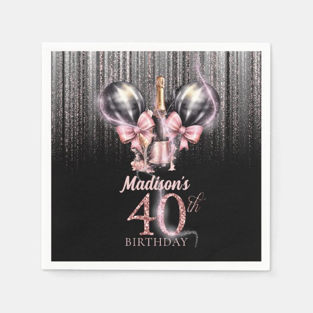 Personalized 40th Birthday Luxury champagne Napkins (Front)