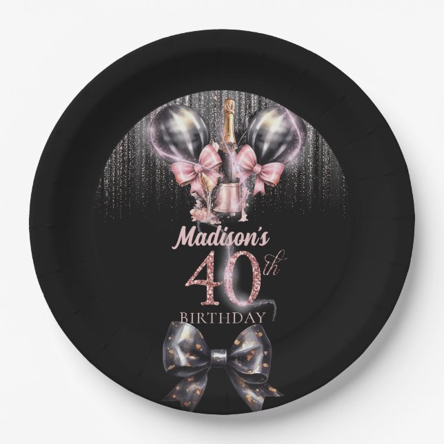 Personalized 40th Birthday Luxury champagne Paper Plates (Front)