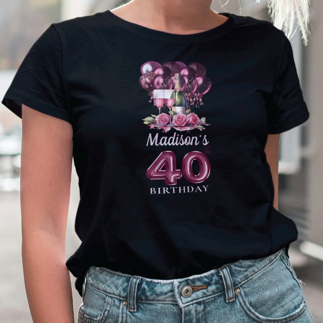 Personalized 40th Birthday Luxury Wine & Balloons T-Shirt (Creator Uploaded)