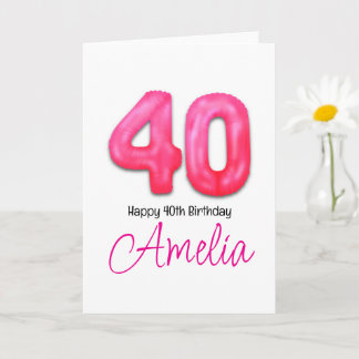 Personalized 40th Birthday Number Balloon Card
