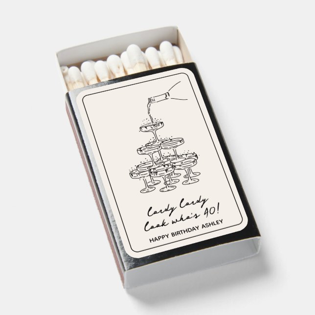 Personalized 40th Birthday Party Favor Matchboxes (Front Open)