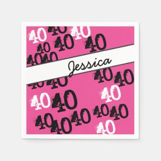 Personalized 40th Birthday Party Napkins Wild Pink