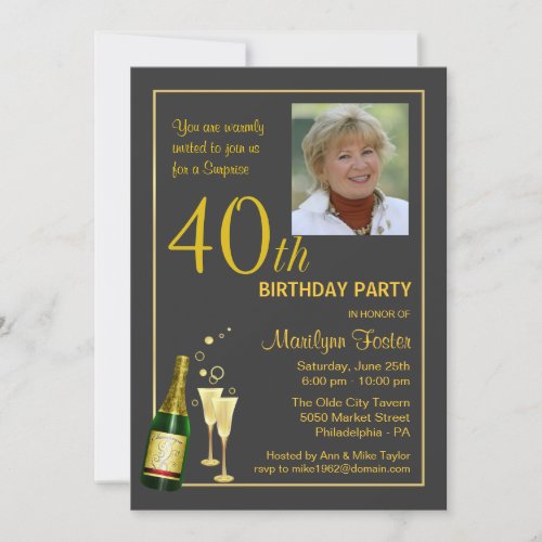 Personalized 40th Birthday Party Photo Invitations