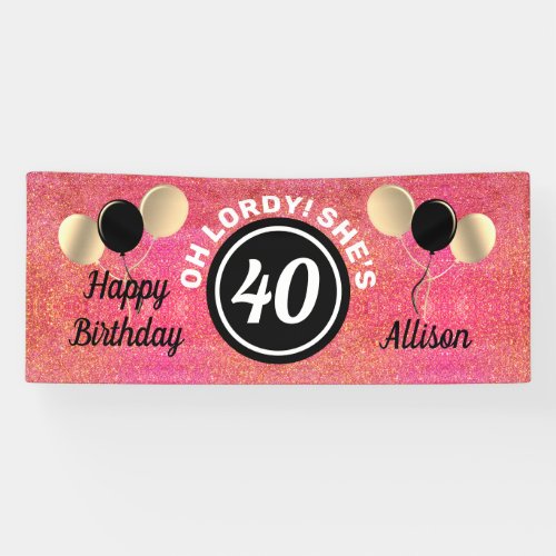  Personalized 40th Birthday Pink Glitter Balloons Banner