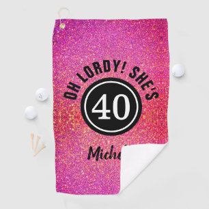 Personalized 40th Birthday Pink Glitter Chic Golf Towel