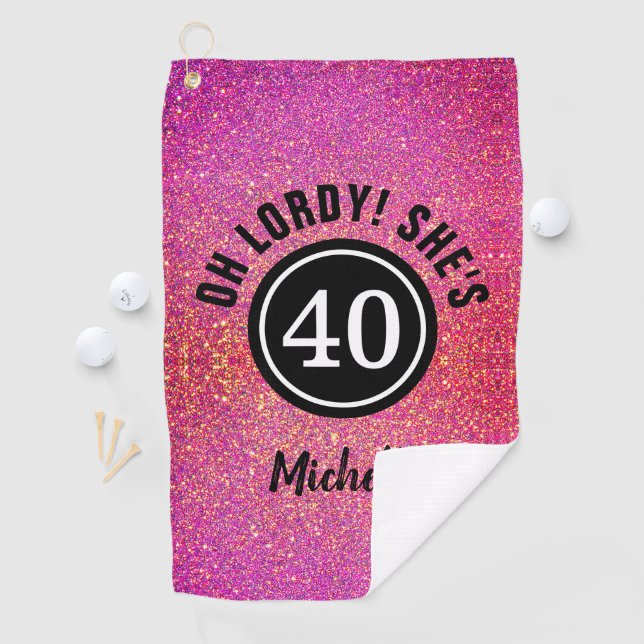 Personalized 40th Birthday Pink Glitter Chic  Golf Towel (InSitu)