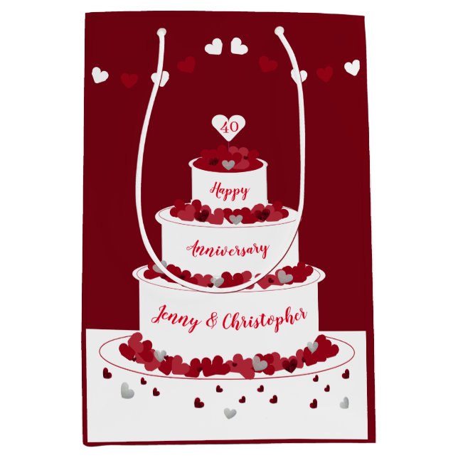 Personalized 40th Ruby Wedding Anniversary cake Medium Gift Bag (Front)