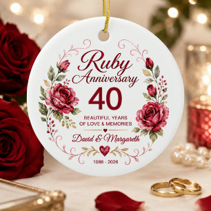 Personalized 40th Ruby Wedding Anniversary Ceramic Ornament