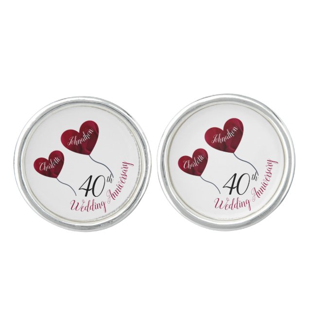 personalized 40th ruby wedding anniversary cufflinks (Front)