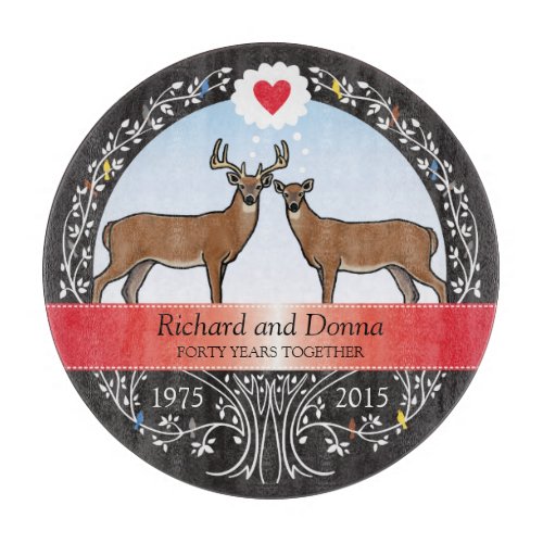 Personalized 40th Wedding Anniversary Buck  Doe Cutting Board