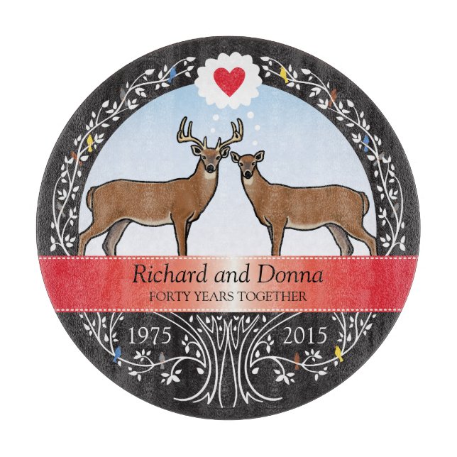 Personalized 40th Wedding Anniversary, Buck & Doe Cutting Board (Front)