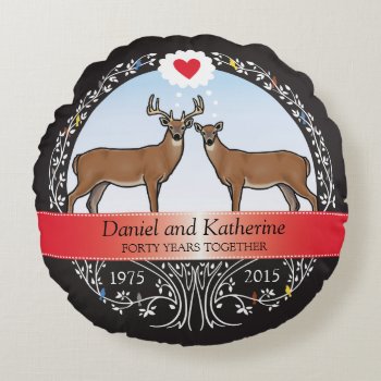 Personalized 40th Wedding Anniversary  Buck & Doe Round Pillow by DuchessOfWeedlawn at Zazzle