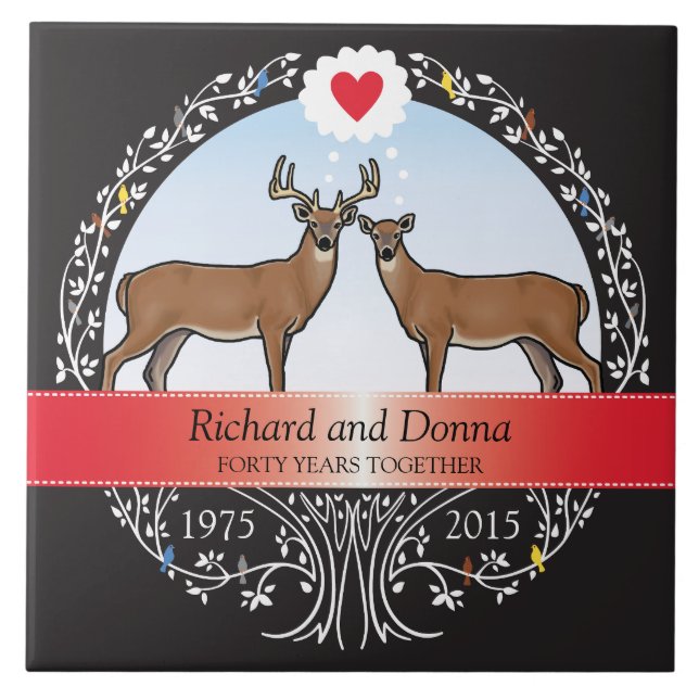 Personalized 40th Wedding Anniversary, Buck & Doe Tile (Front)