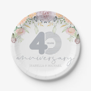 Personalized 40th Wedding Anniversary Floral Paper Plates