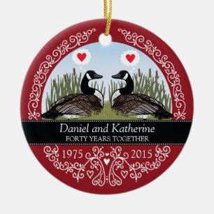 Personalized 40th Wedding Anniversary, Geese Ceramic Ornament
