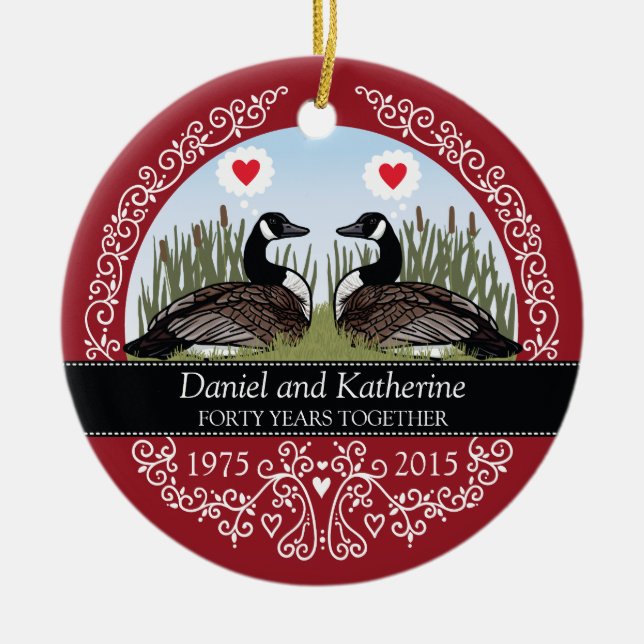 Personalized 40th Wedding Anniversary, Geese Ceramic Ornament (Front)