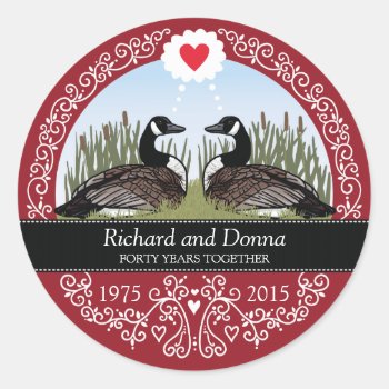 Personalized 40th Wedding Anniversary  Geese Classic Round Sticker by DuchessOfWeedlawn at Zazzle
