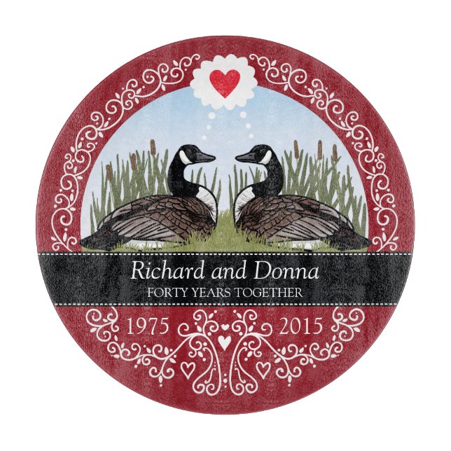 Personalized 40th Wedding Anniversary, Geese Cutting Board (Front)