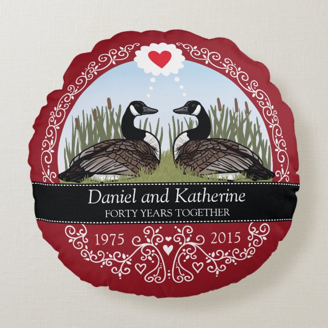 Personalized 40th Wedding Anniversary, Geese Round Pillow (Front)