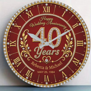 Personalized 40th Wedding Anniversary Large Clock