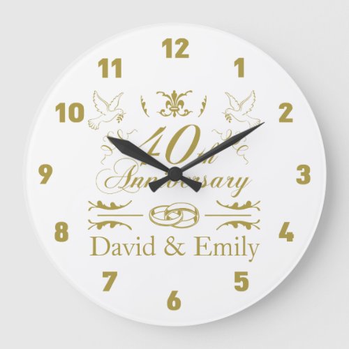 Personalized 40th Wedding Anniversary Large Clock