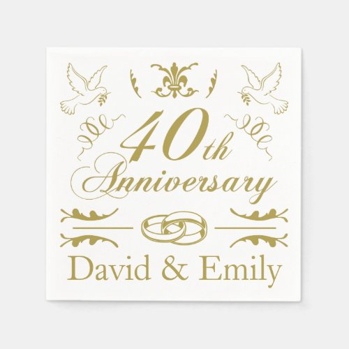 Personalized 40th Wedding Anniversary Napkins