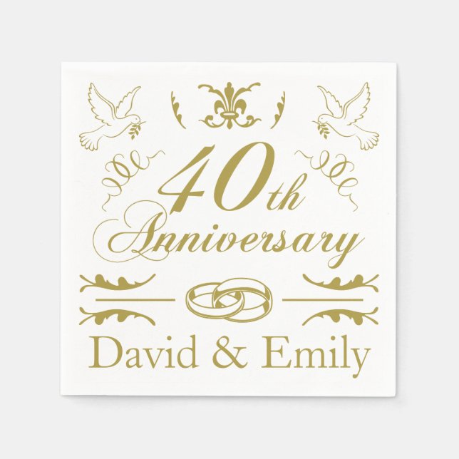 Personalized 40th Wedding Anniversary Napkins (Front)