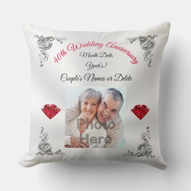 Personalized 40th Wedding Anniversary Present Throw Pillow (Front)