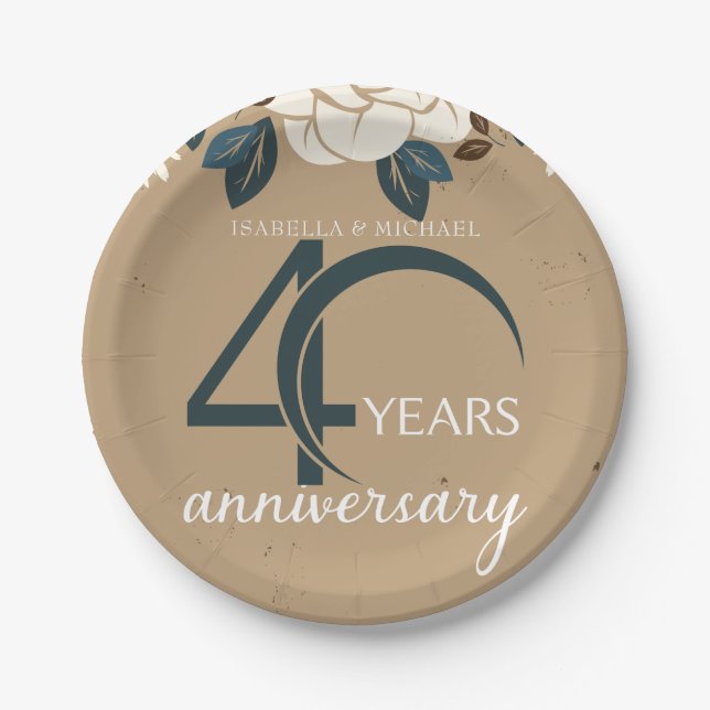 Personalized 40th Wedding Anniversary Rustic Paper Plates (Front)