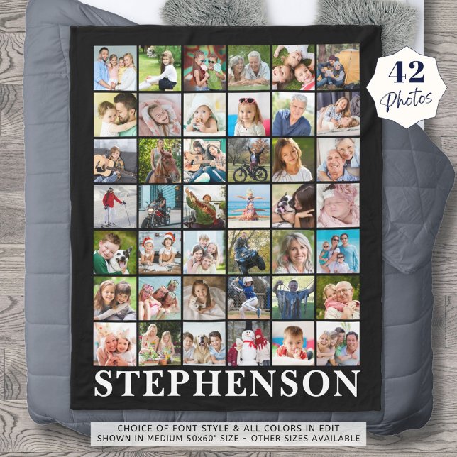 Personalized 42 Photo Collage Black Fleece Blanket (Creator Uploaded)